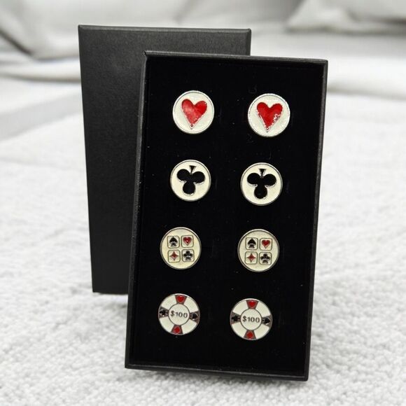Men's Cuff Links Gift Box Set 4pcs Tuxedo Prom Wedding Formal Poker Player Cards - Picture 7 of 9